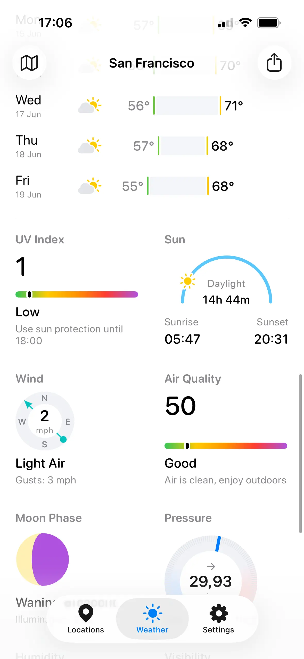 Weather Fit forecast screen powered by Apple Weather