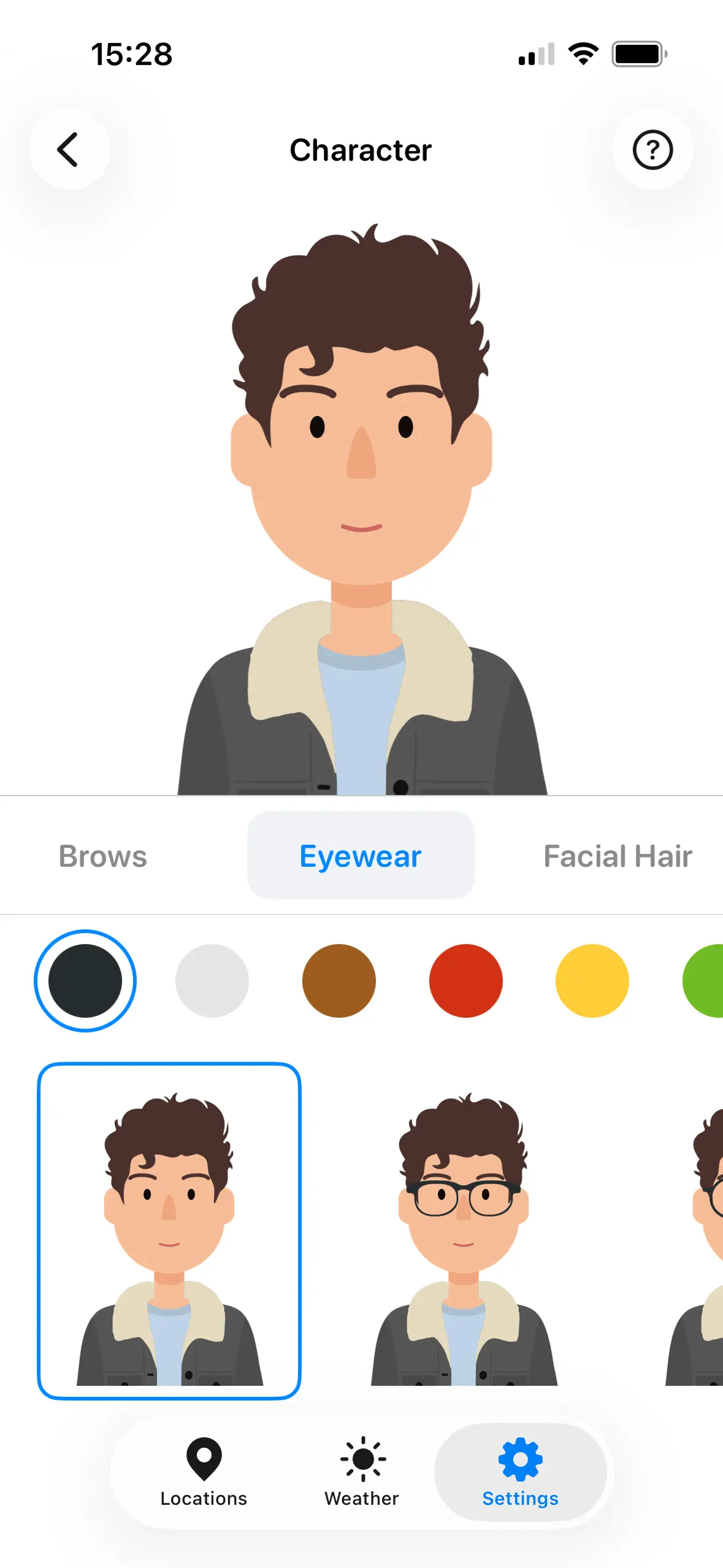 Weather Fit character creation screen