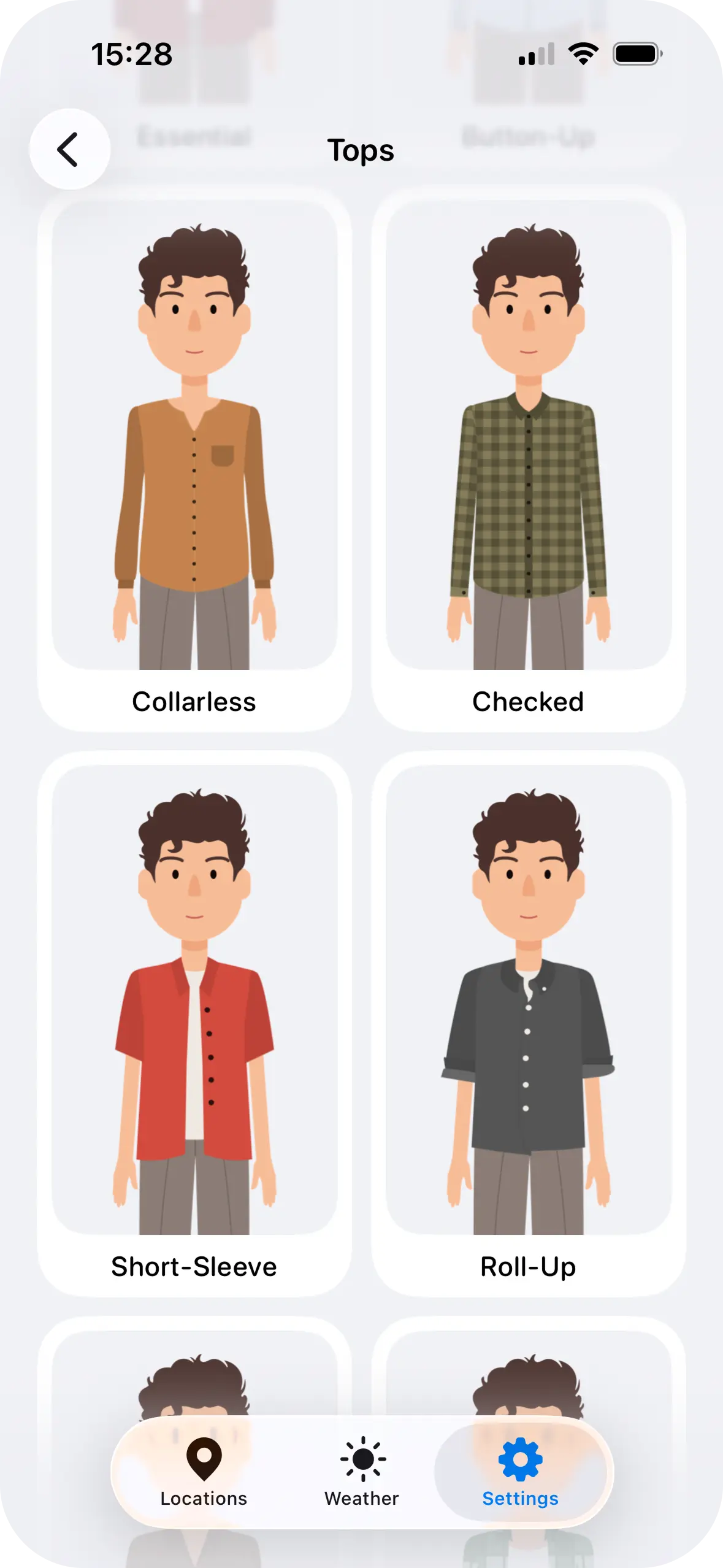 Weather Fit wardrobe setup screen